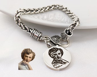 Engraved Personalized Custom Photo Portrait Bracelet Photo Jewelry Gift Women Bracelet With Charms Mother's Day Gift Memorial