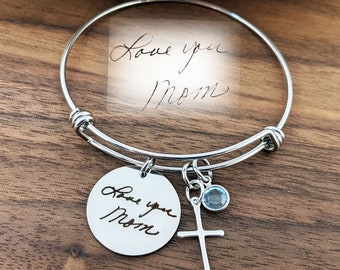 Personalized Engraved Bangle Bracelet, Actual Handwriting Bracelet, Custom Handwriting Bracelet, Gift for Mom, Wife, Custom Engraved Jewelry