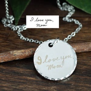 Actual Handwriting Necklace, Custom Handwriting Jewelry, Engraved Heart Necklace, Memorial Handwritten Necklace, Signature Necklace image 2