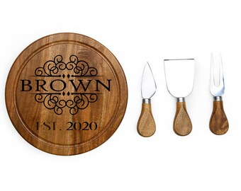 Round Cheese Board, Personalized Cheese Board, Cheese Tools Set, Cheese Knife, Chopping Board, Engraved Board, Wooden Cutting Board