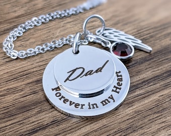 Memorial gift for loss of father, Custom Memorial Necklace, Forever in my Heart, Remembrance Gift, Engraved Jewelry, Memorial Gift