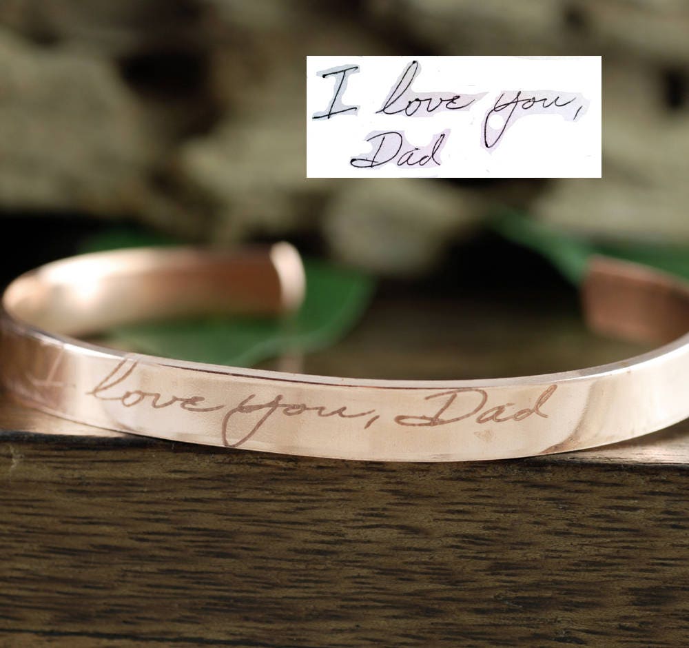 Gold Handwriting Bracelet Handwriting Cuff Bracelet Engraved Etsy