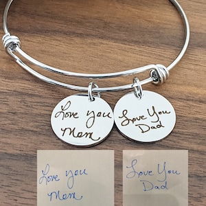 Custom Handwriting Jewelry, Actual Handwriting Bracelet, Personalized Engraved Bracelet, Gift for Mom, Wife, Custom Engraved Bangle