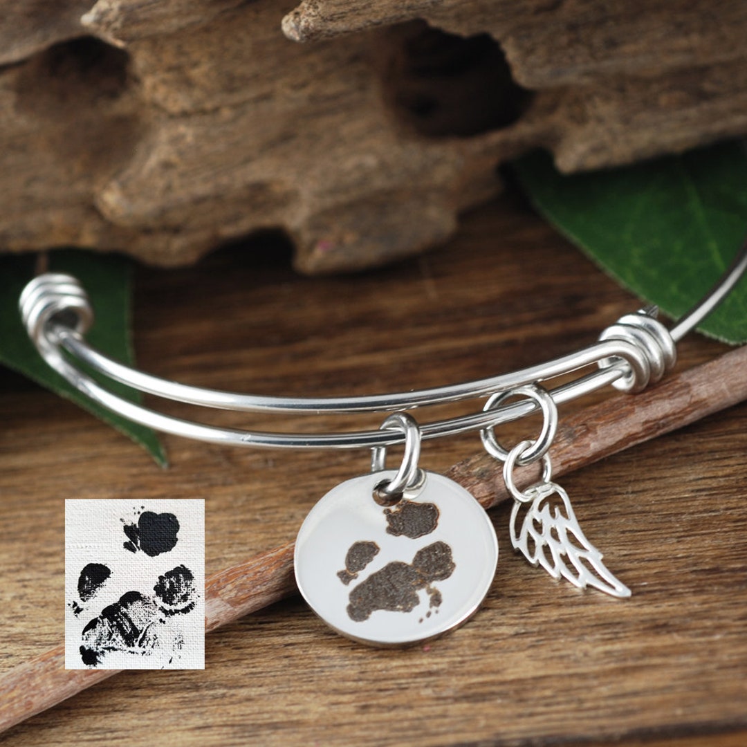 Pet Memorial Charm Bracelet, Actual Paw Print Bracelet, Actual Pet Paw ...