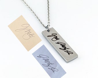 Handwriting Gift, Handwriting Necklace, Custom Handwriting Jewelry, Memorial Signature Necklace, Personalized Bar Necklace