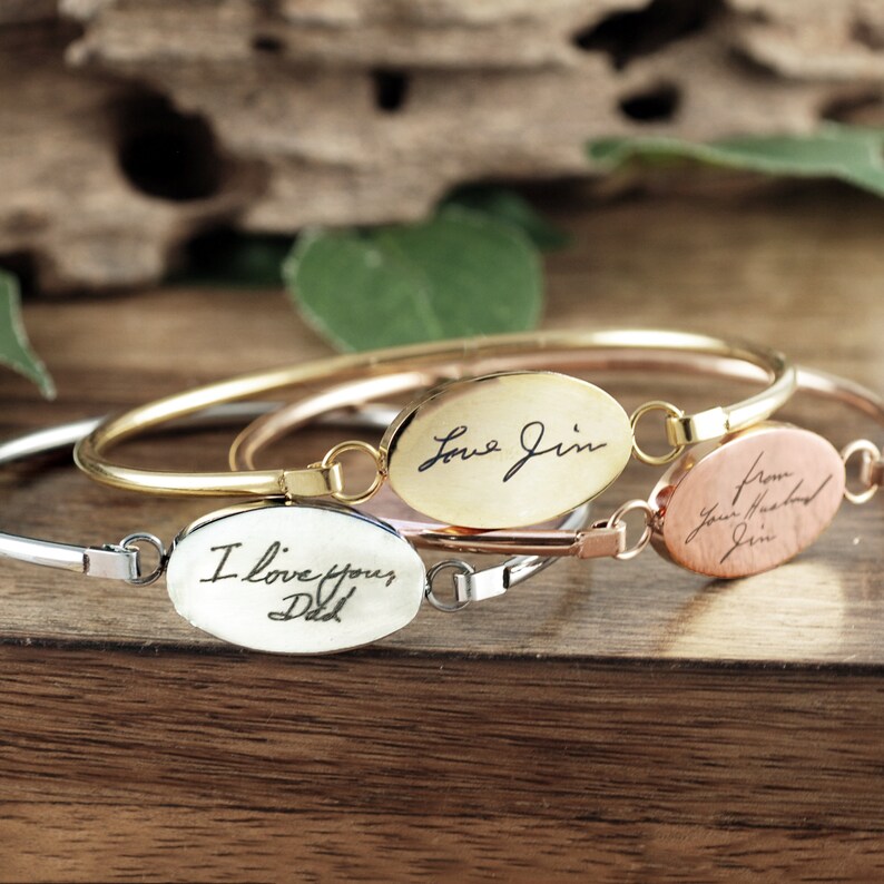 Gold Handwriting Jewelry Handwriting Bangle Bracelet Etsy