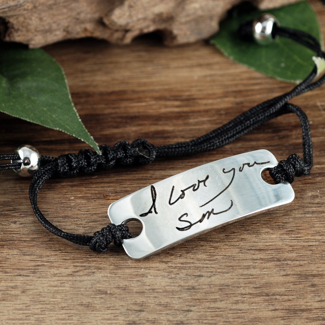 Silver Engraved Bracelet Custom Handwriting Bracelet Actual