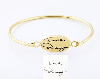 Gold Handwriting Jewelry, Handwriting Bangle Bracelet, Personalized Engraved Bracelet, Memorial Bracelet, Gift for Her, Sympathy Gift