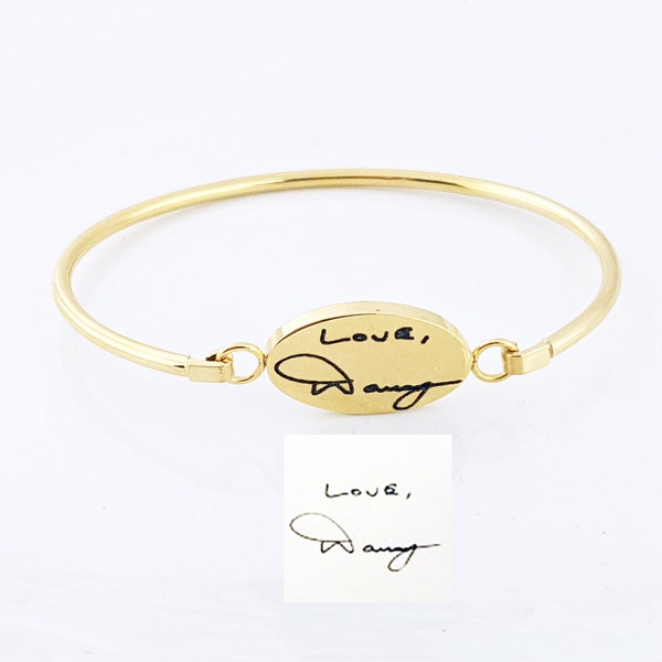 Gold Handwriting Jewelry, Handwriting Bangle Bracelet, Personalized Engraved Bracelet, Memorial Bracelet, Gift for Her, Sympathy Gift