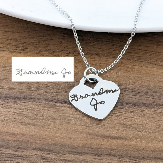 Actual Handwriting Necklace Custom Handwriting Jewelry Engraved Heart Necklace Memorial Handwritten Necklace Signature Necklace Etsy