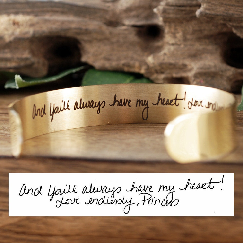 Actual Handwriting Bracelet Custom Engraved Cuff Bracelet - 