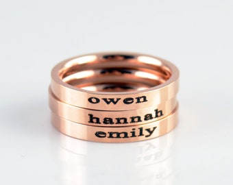 Stackable Gold Rings, Engraved Name Ring, Stackable Name Rings, Rings for Women, Personalized Ring, Mothers Rings with Kids Names