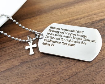 Be Strong and Courageous Necklace, Joshua 1:9, Inspirational Necklace, Fathers Day Gift, Gift for Dad,Engraved Necklace,Christian Men's Gift