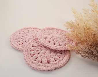 Face Scrubbies, reusable round wash cloths, Set of 3, Crochet cotton skincare, washable