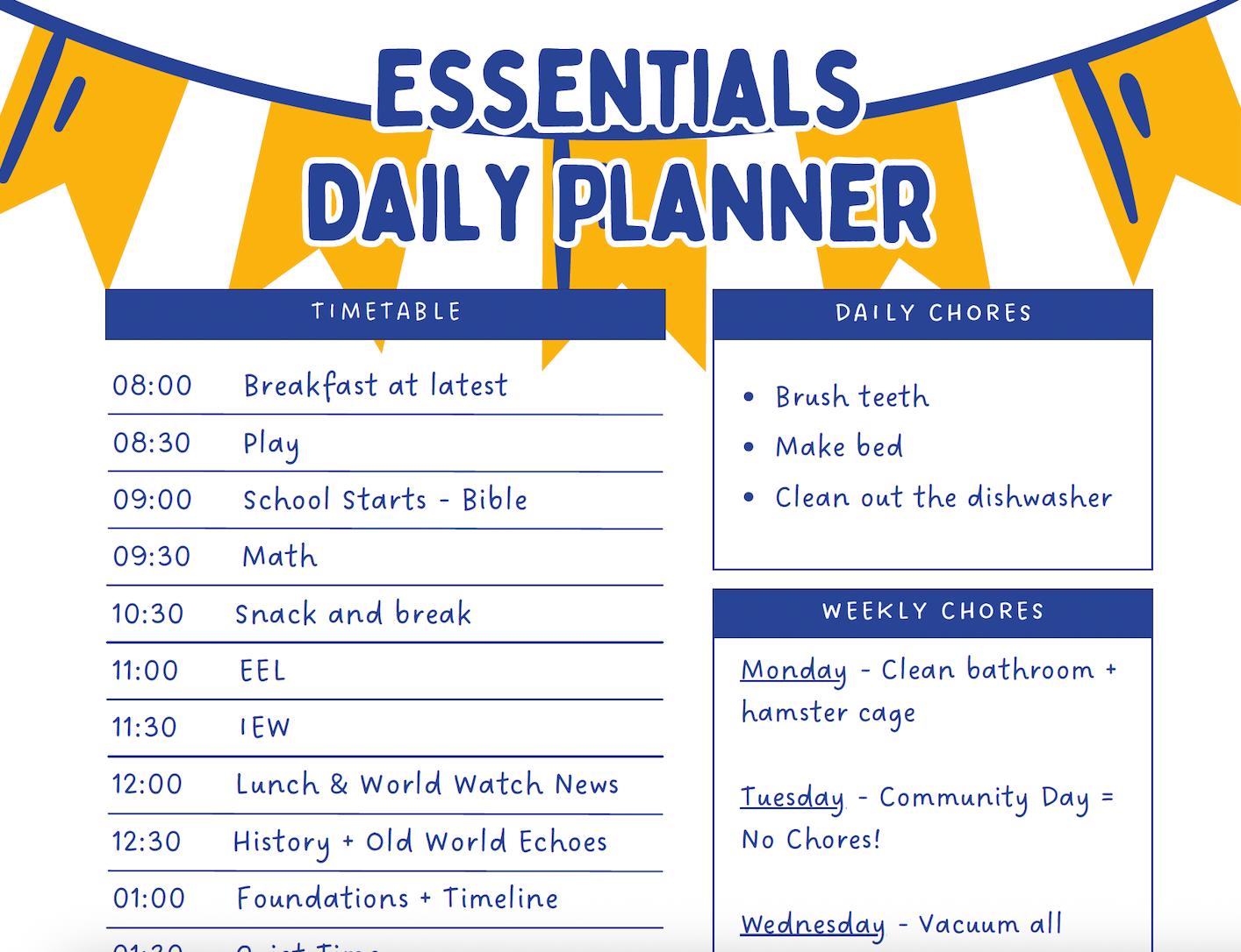 Schedule Essential Essentials Daily Planner | Homeschool Hour-by-hour Schedule + Lesson ...