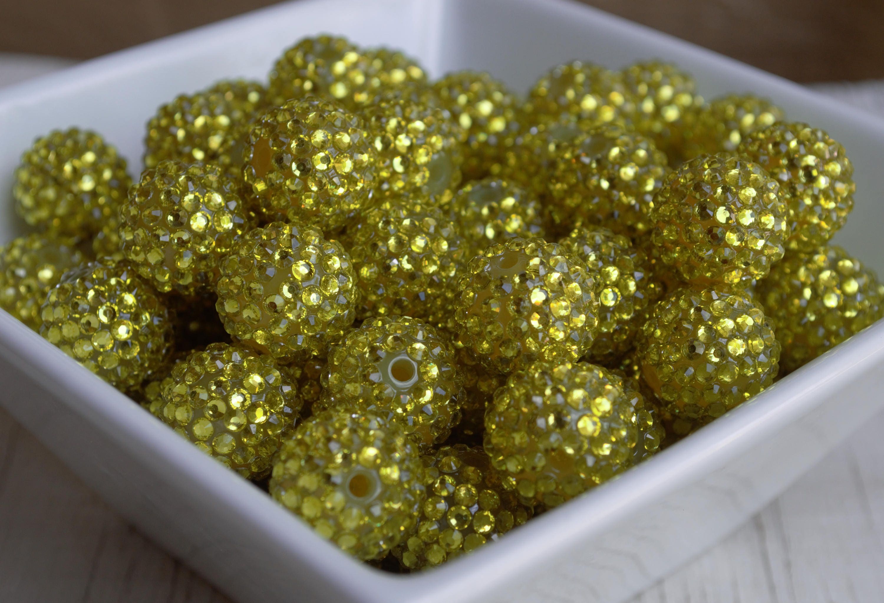 20mm golden yellow rhinestone bubblegum beads 10ct gumball | Etsy