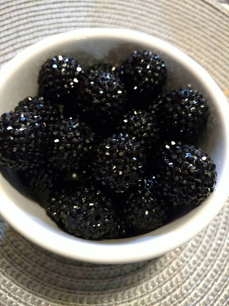 20mm black rhinestone bubblegum beads 10ct gumball beads | Etsy