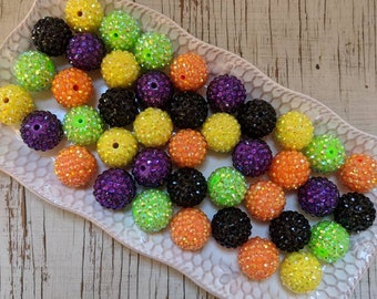 10ct 20mm mixed neon colors jelly rhinestone bubblegum beads fall winter gumball  chunky wholesale chunky necklace making supply summer