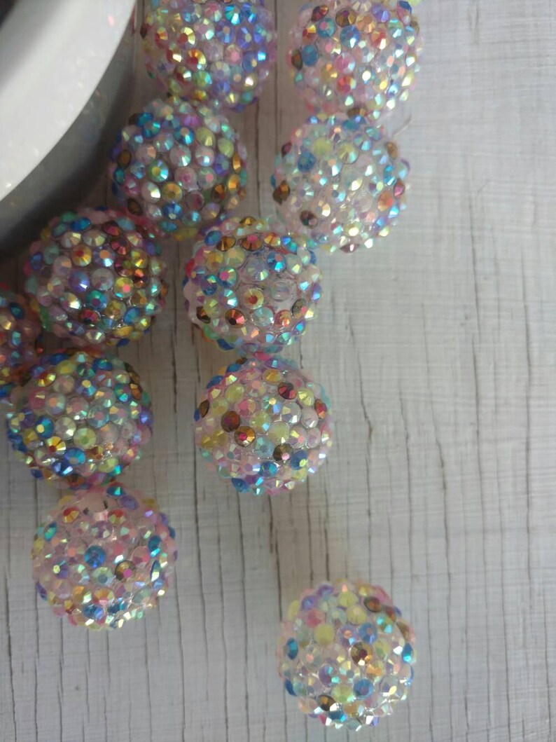 20mm Rainbow Rhinestone Bubblegum Beads 10ct Gumball Beads - Etsy