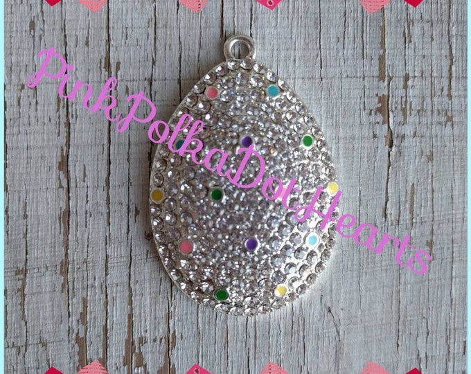 42mm X 34mm Confetti Easter Egg Rhinestone Pendant for Etsy