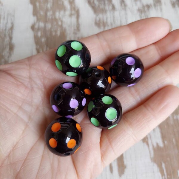 20mm black orange lime green purple polka dot bubblegum beads (10ct) gumball chunky beads necklace wholesale girl's jewelry wholesale