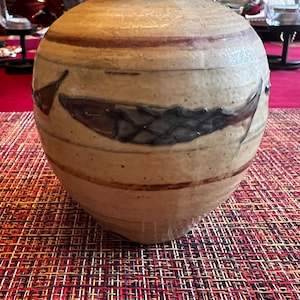 Otagiri Stoneware Fish Design Vase
