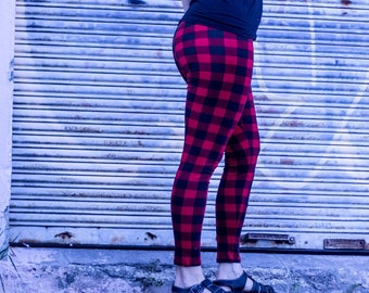 Cotton buffalo plaid leggings, grunge, 90s style