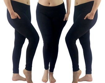 Cotton leggings with pockets, natural fiber fabric, breathable, black leggings