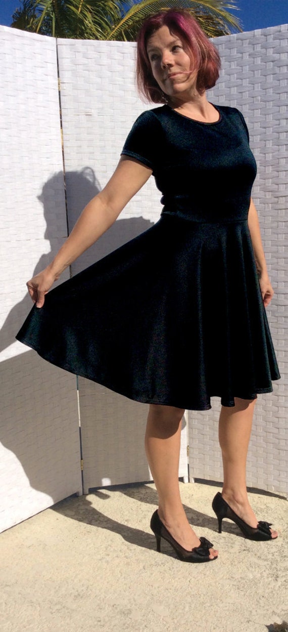 Black Velvet Dress Swing Dress Women S Dance Dress Party Dress Holiday Dress Easy Black Dress Cocktail Dress Ladies Twirl Dress