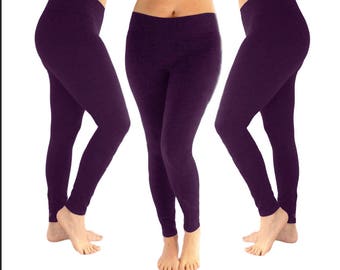 Leggings Cotton Plum Purple, viola scuro, fibra naturale, leggero, confortevole, traspirante