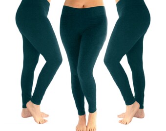 Teal cotton leggings, teal green leggings, yoga leggings, blue green leggings, teal clothing, natural fiber leggings