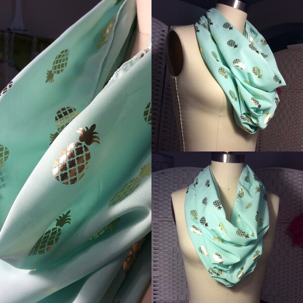Pineapple scarf infinity tropical pineapple accessories green gold pineapples mint scarf pineapple clothing pineapple