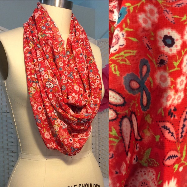 infinity scarf, red scarf, flower scarf, floral infinity scarf, red floral gift, light weight scarf, women's gift, christmas gift, floral