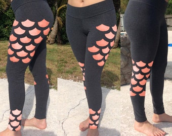 Cotton Mermaid Leggings - Coral Mermaid - Mermaid Gift - Charcoal- Dance - Yoga- Natural Fiber leggings