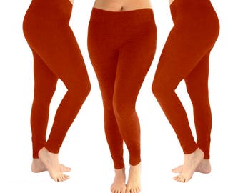 Rust cotton leggings, dark orange, burnt orange, natural fiber, cotton clothing