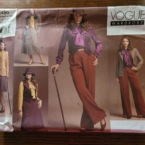 Vintage Vogue Wardrobe Misses sizes 12, 14, 16 jacket, vest, blouse, skirt and pants pattern 2490