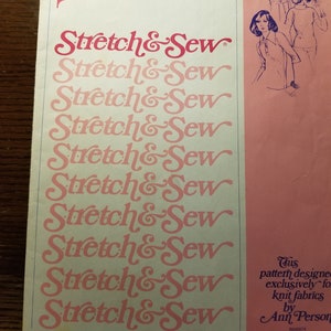 May include: A sewing pattern for a women's top with cap sleeves. The pattern is called "Stretch & Sew" and is designed for knit fabrics. The pattern is by Ann Person.