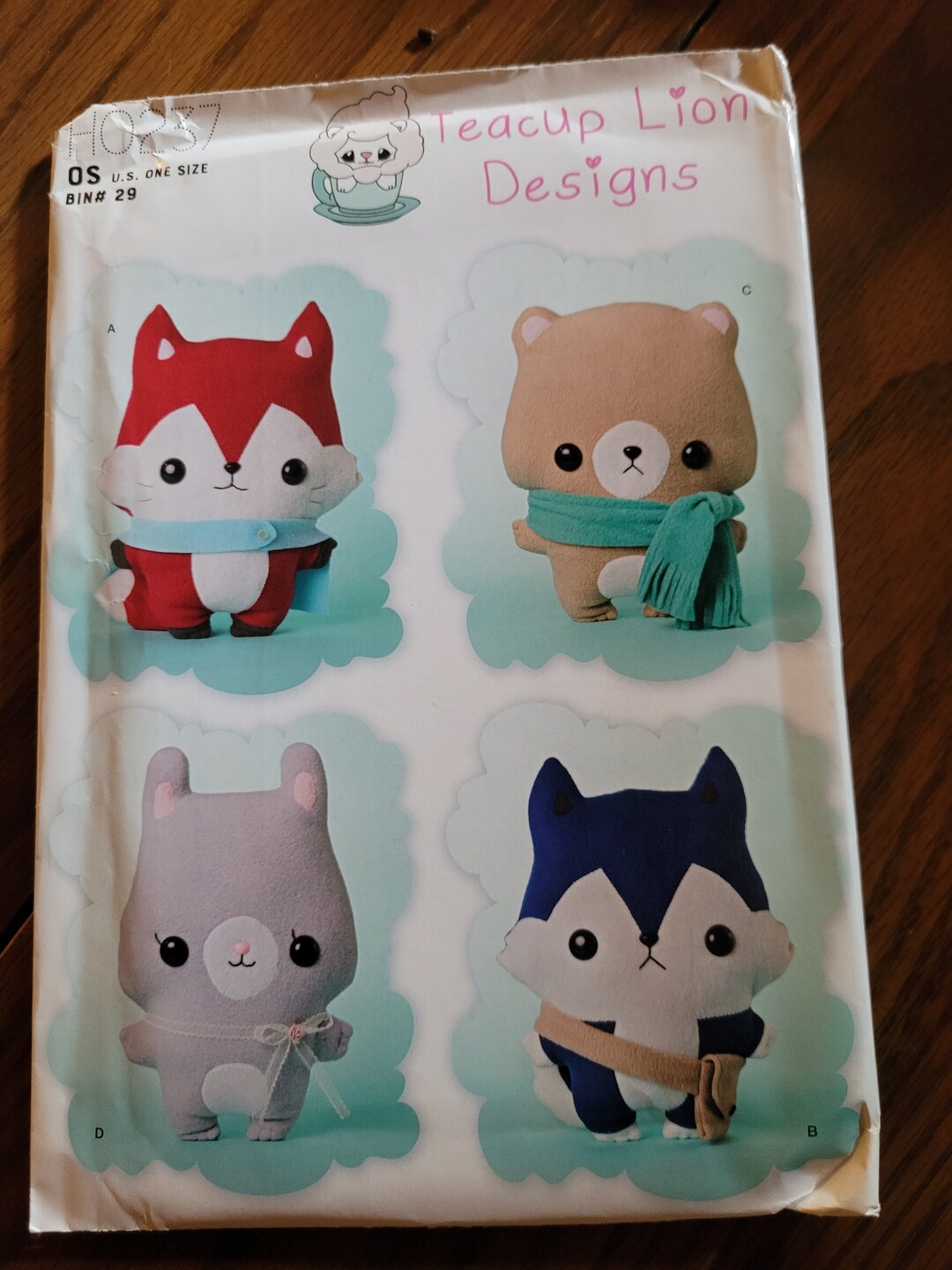 New UNCUT Simplicity Teacup Lion Designs Stuffed Fox, Wolf, Bear, Bunny