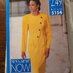 Vintage 90&#39;s UNCUT See & Sew Misses sz 12, 14, 16 jacket and skirt pattern 5154