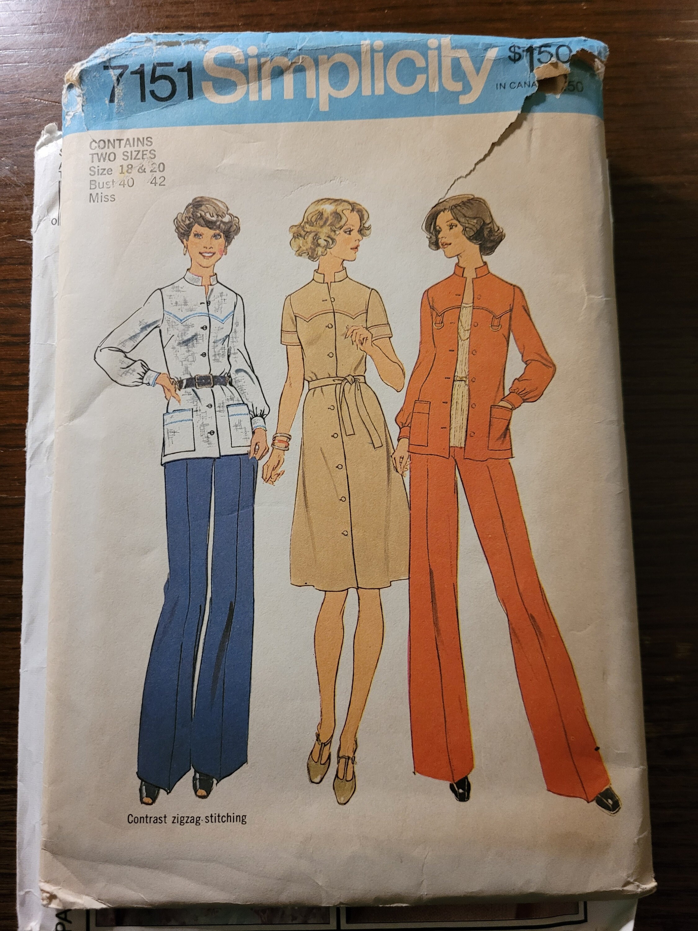 Vintage 70's UNCUT Simplicity Misses Sz 18 and 20 Dress, Top