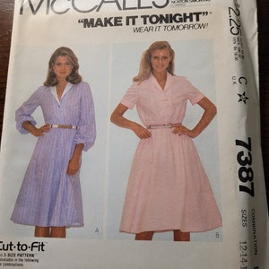 Vintage 1981 Make It Tonight UNCUT McCalls Misses sz 12, 14, 16 dress pattern 7387