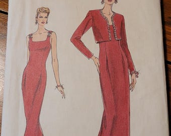 Rare OOP Vintage UNCUT Very Easy Very Vogue Misses sz 8-12 Special Occasion Dress and jacket pattern 9395