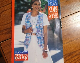Vintage UNCUT See & Sew Now Misses sz 6, 8, 10 Vest and Shorts Pattern 6771