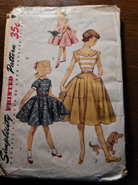 Rare Vintage Simplicity 40's girls sz 7 fitted waist, flared skirt dress  pattern 4388, CUT