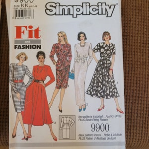 May include: Simplicity sewing pattern number 9900 for a fashion dress and robe. The pattern includes two patterns, a fashion dress and a robe à la mode. The pattern is for sizes KK (8-14) or EUR KK (36-42).
