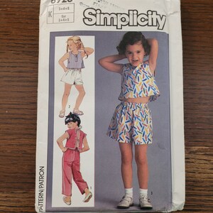Vintage 80&#39;s Uncut Girls sizes 3,4,5 Easy to Sew Tops and Pull on Pants or Shorts Pattern 6923