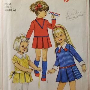 Vintage 1968 girls sz 4 (chest 23) pleated skirt cheer style dress pattern 7920