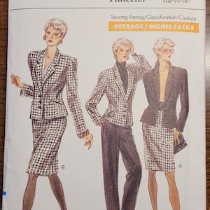 Rare Vintage 1988 Vogue Misses sz 12, 14, 16 Jacket, Skirt and Pants Pattern 7340