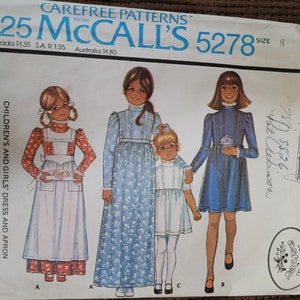 Rare Vintage 1976 McCalls Laura Ashely Girls sz 8 Dresses and Apron Pattern 5278, CUT
