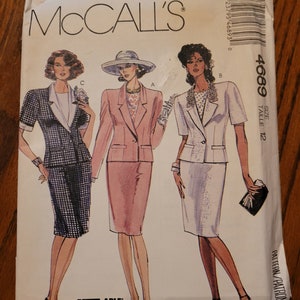 Vitnage 90&#39;s McCalls Misses sz 12 Lined Jacket, Detachable Collar and Cuffs, Top and Skirt Pattern 4689